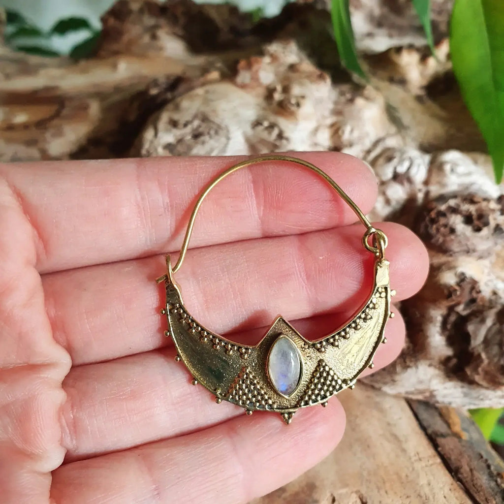 Golden Ethnic Moonstone Earrings