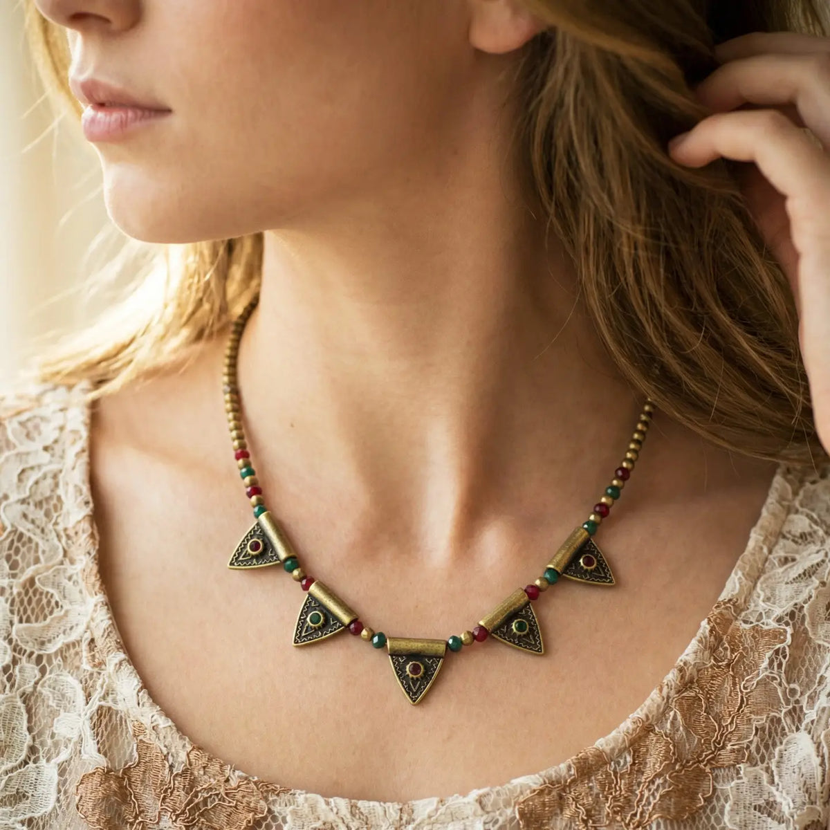 Boho Beaded Charm Necklace