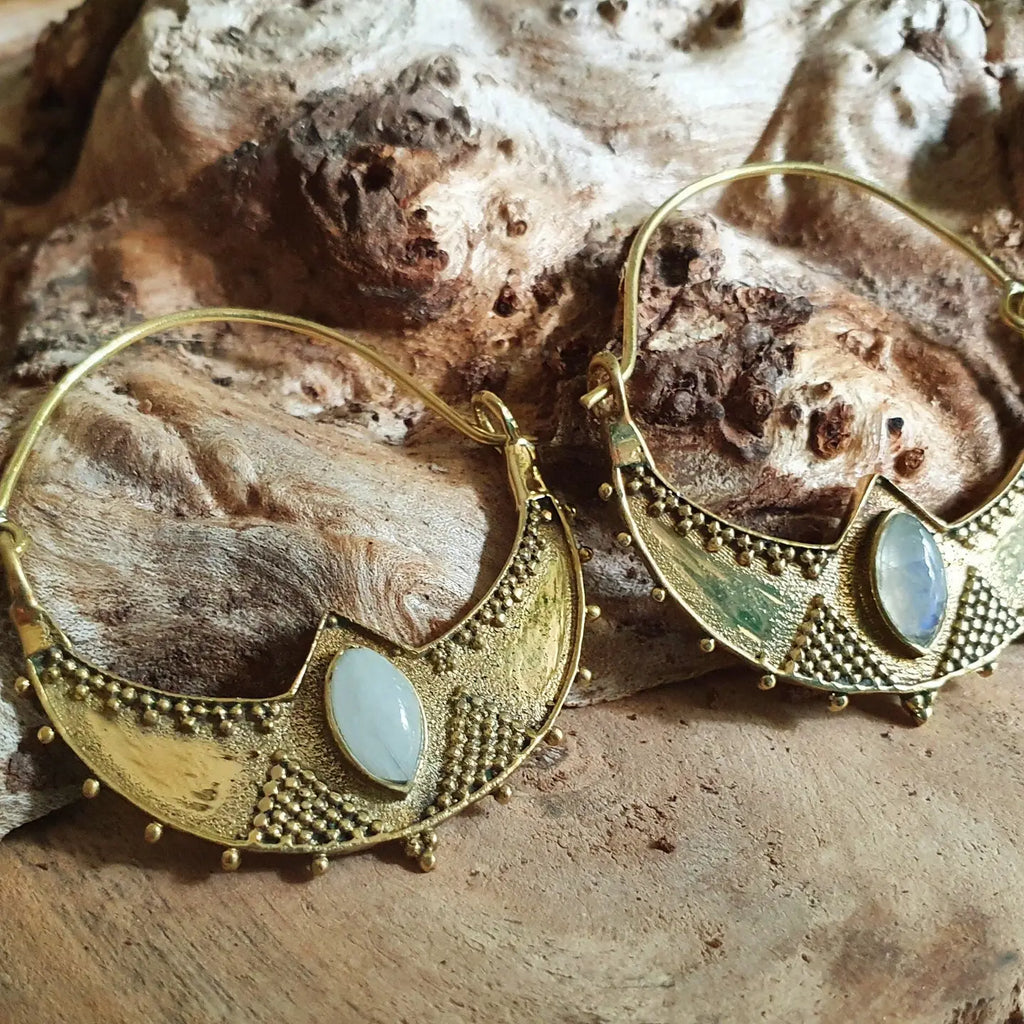 Golden Ethnic Moonstone Earrings