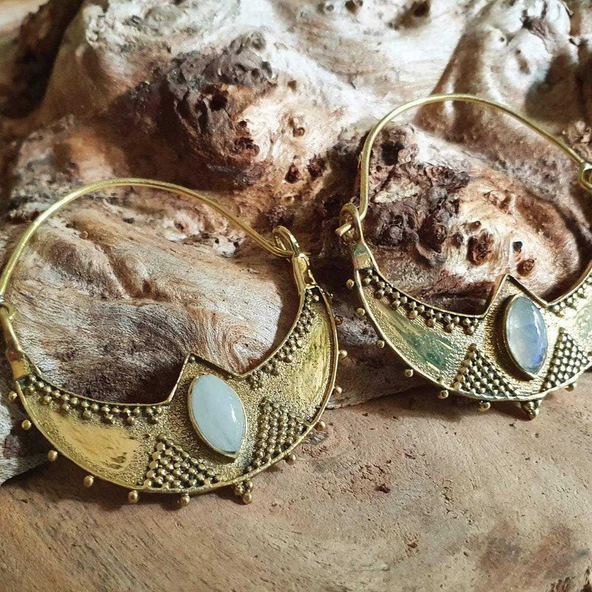 Golden Ethnic Moonstone Earrings