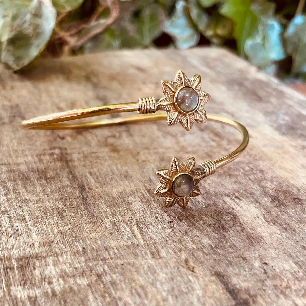 Labradorite Flower Boho Brass Bracelet