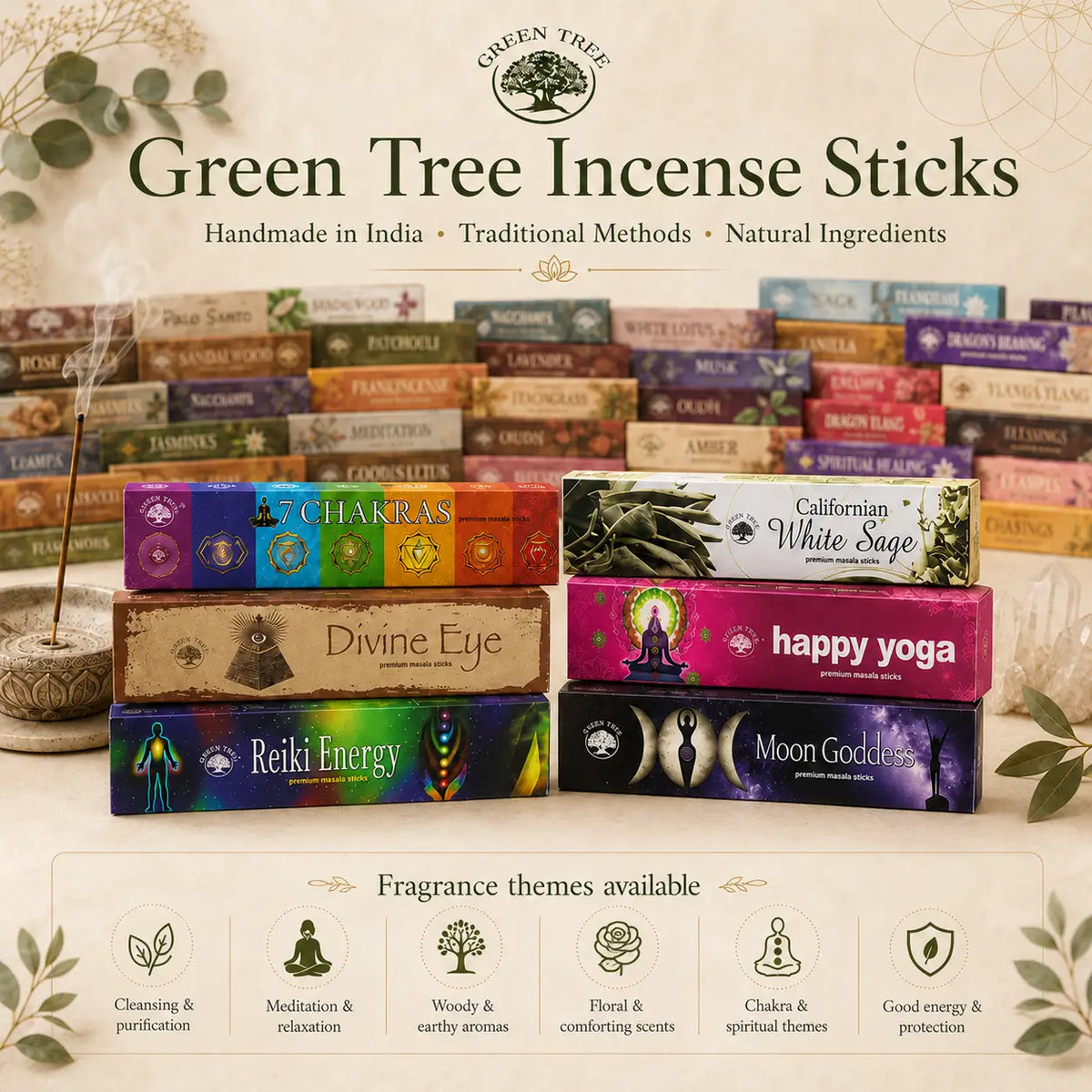 Green Tree Kundalini Hand Rolled Natural Incense Sticks