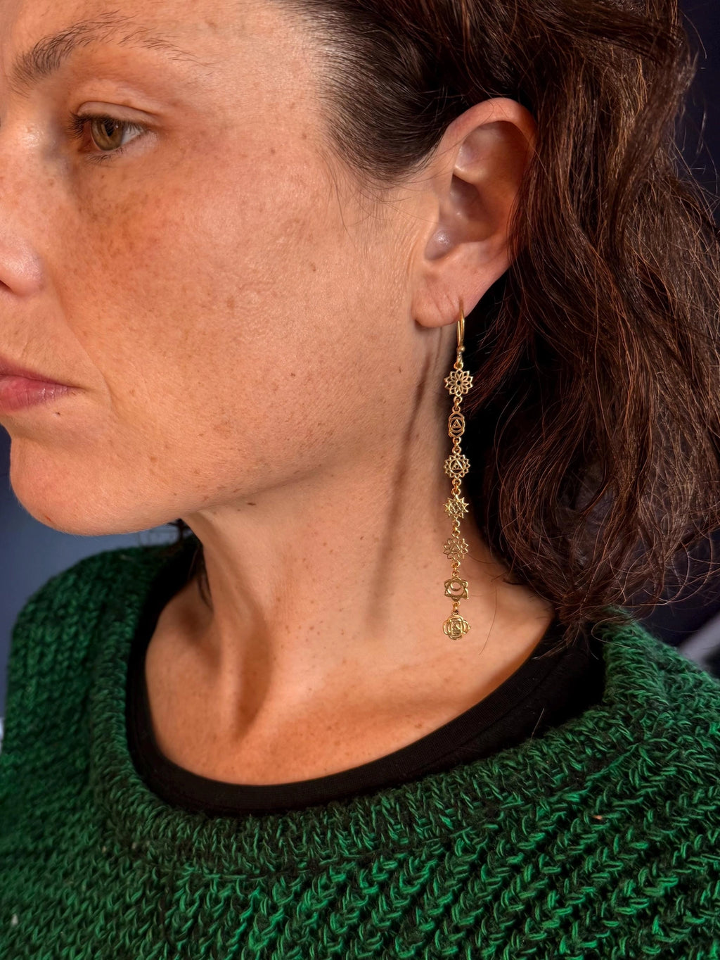 Long Pendant Brass Chakra Earrings