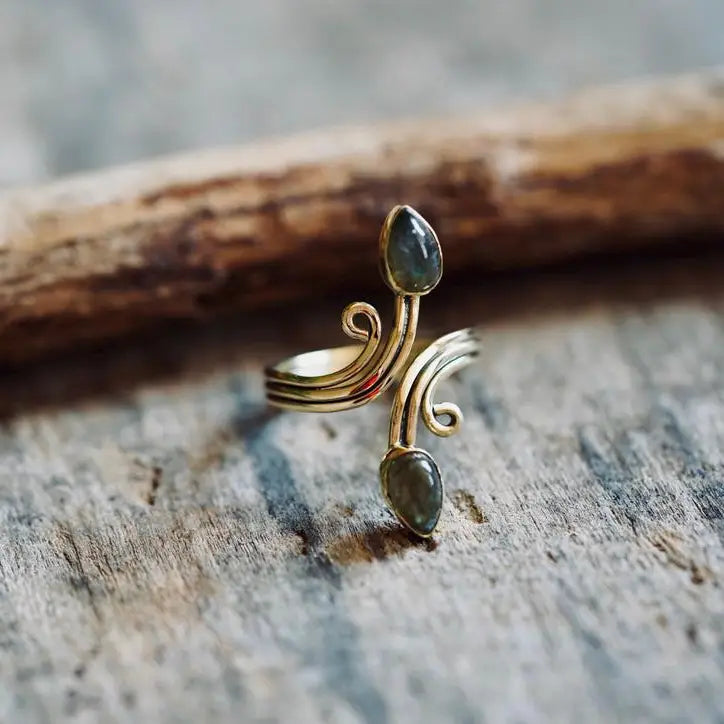 Labradorite Spiral Brass Ring