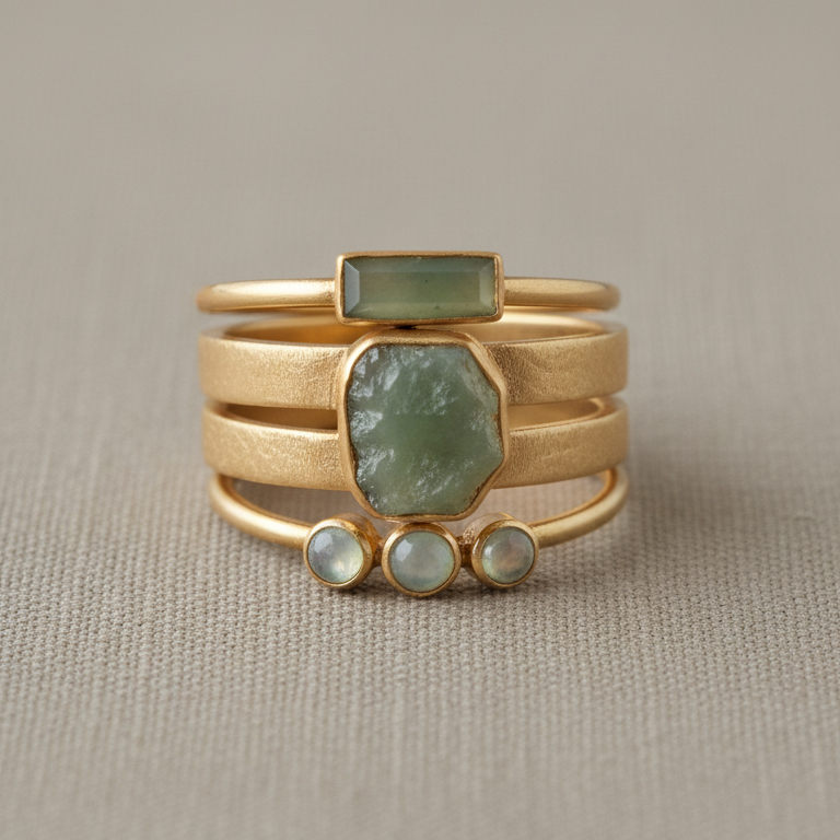 Sage Stone Stacking Rings Set