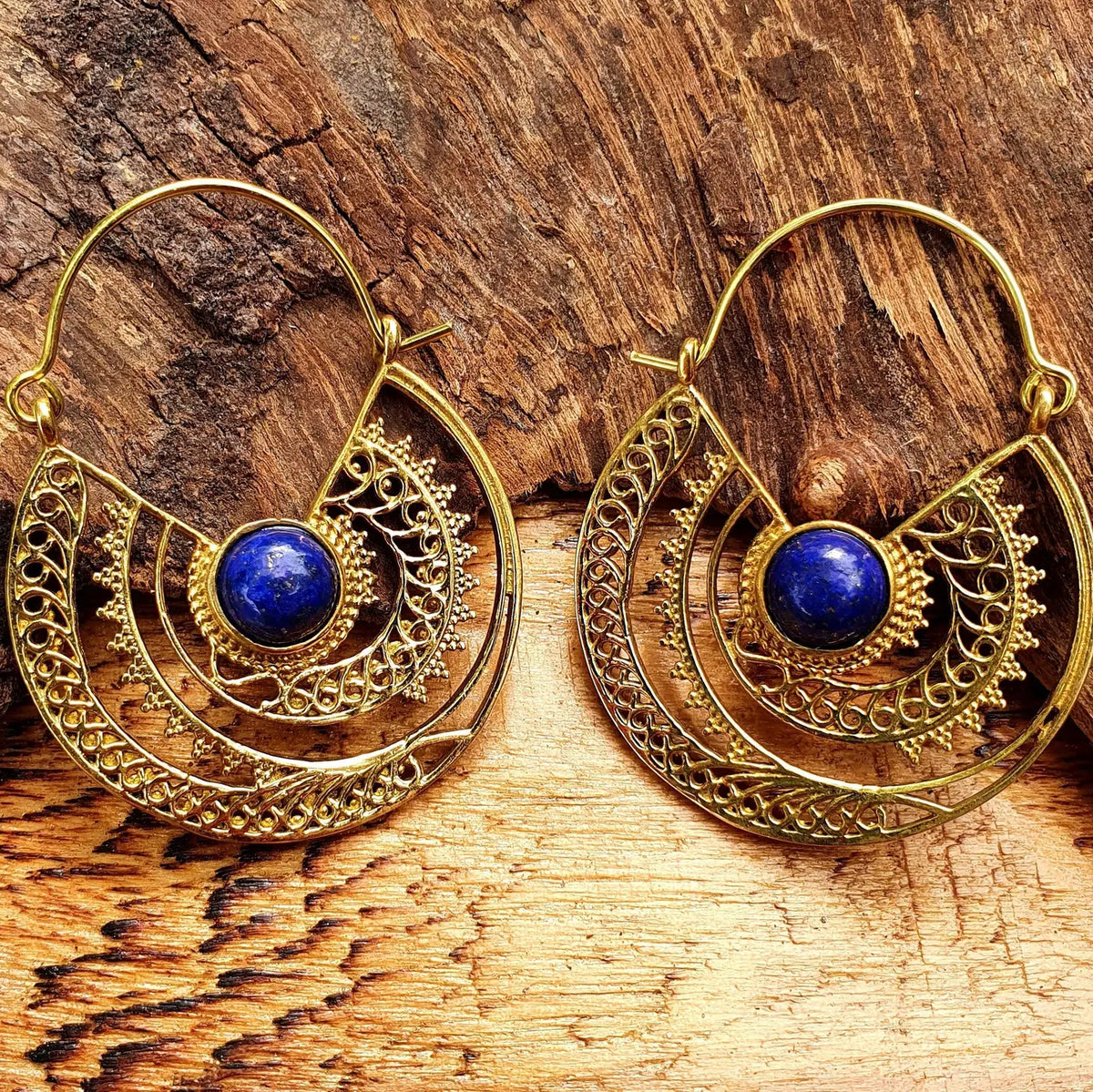 Golden Ethnic Lapis Lazuli festival Earrings