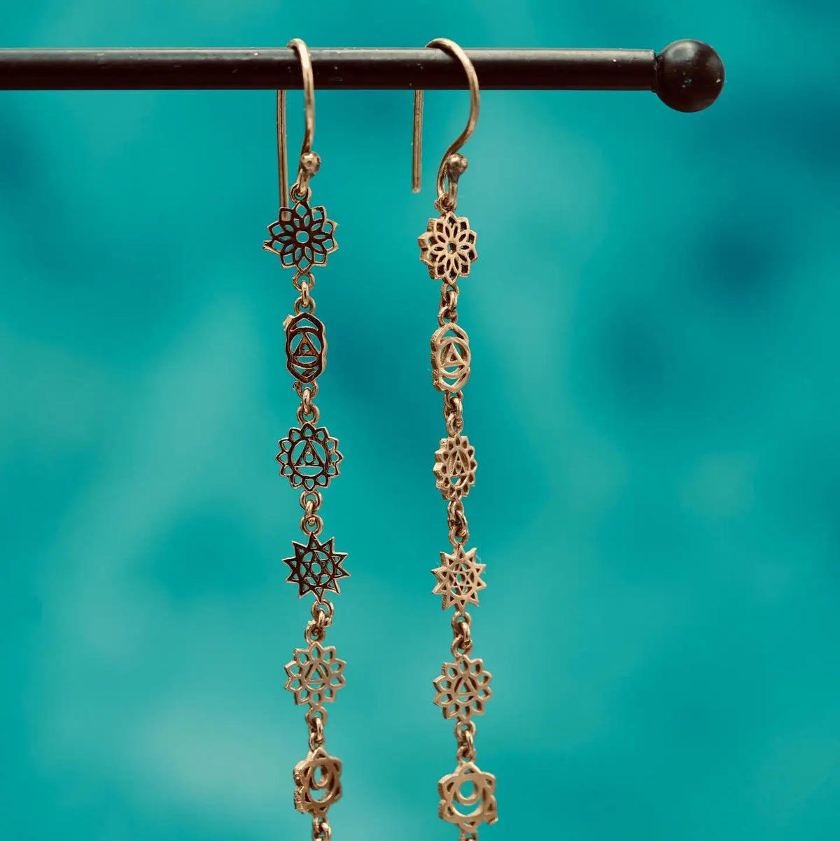 Long Pendant Brass Chakra Earrings