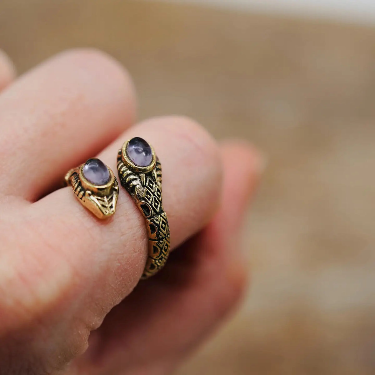 Two Snake Head Brass Ring