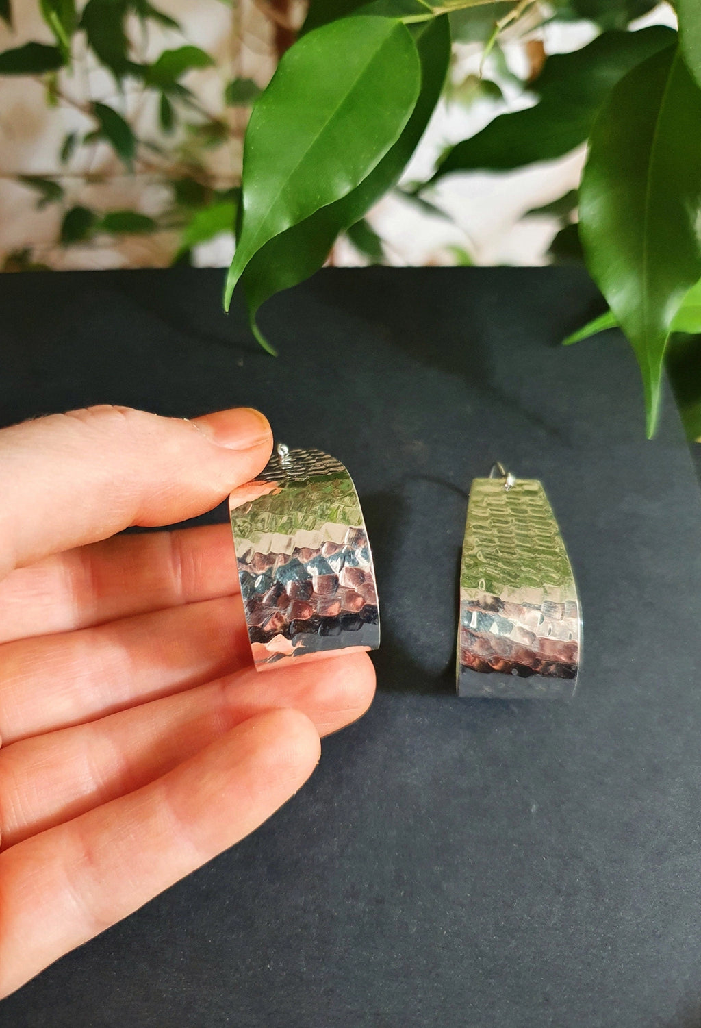 Wide Hammered Silver Hoops