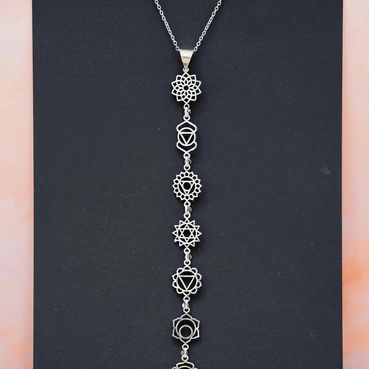 Silver Chakras Necklace with Stainless Steel Chain