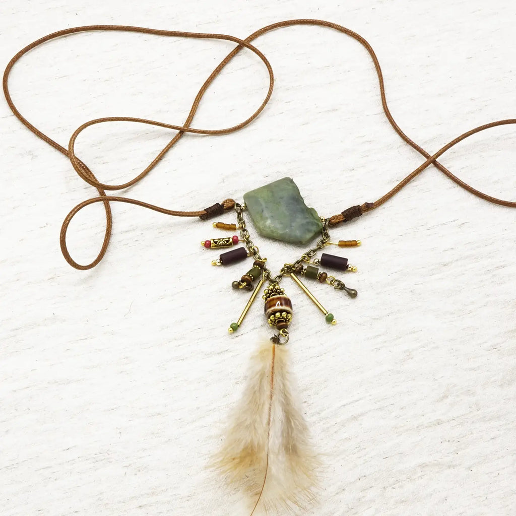 Boho Long Varisite Stone Necklace