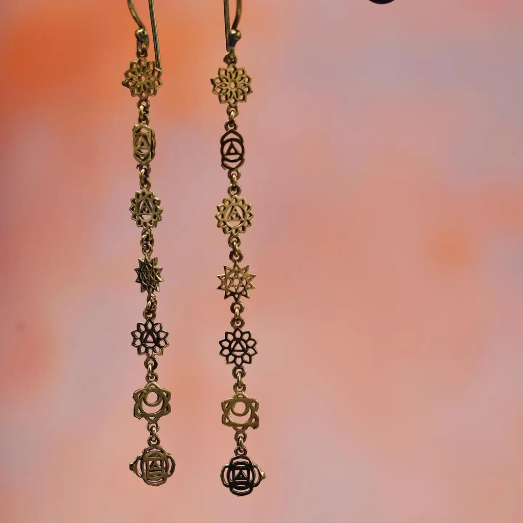 Long Pendant Brass Chakra Earrings