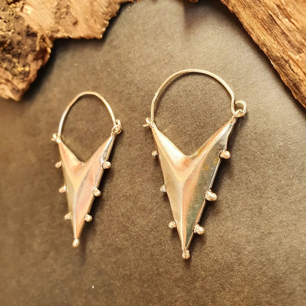 Silver Steampunk Triangle Drop Tribal Brass Earrings