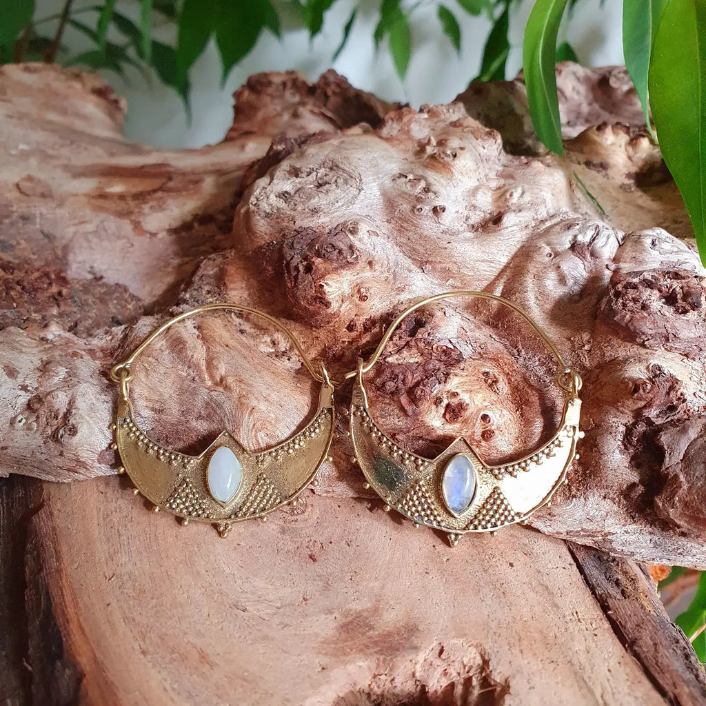 Golden Ethnic Moonstone Earrings
