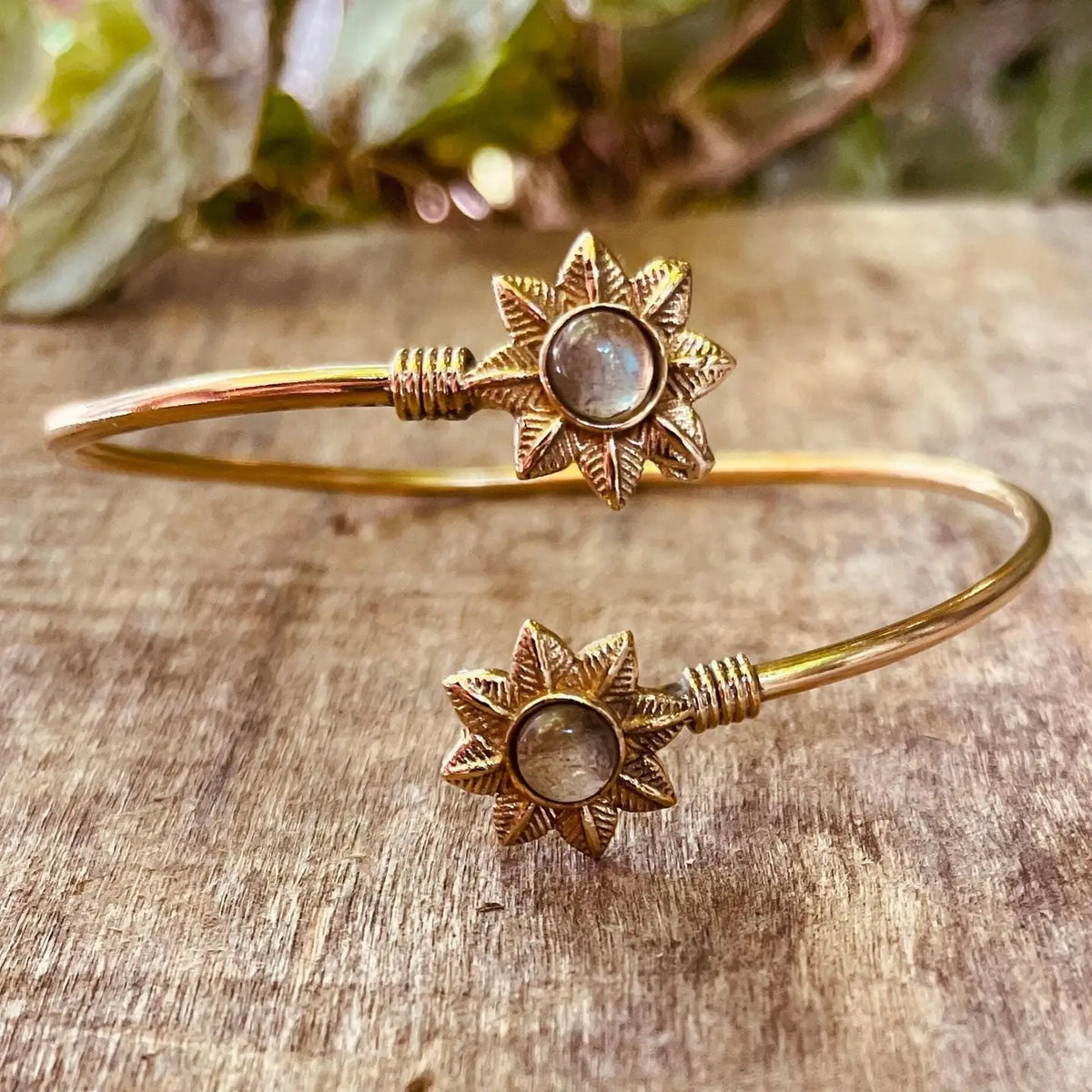 Labradorite Flower Boho Brass Bracelet