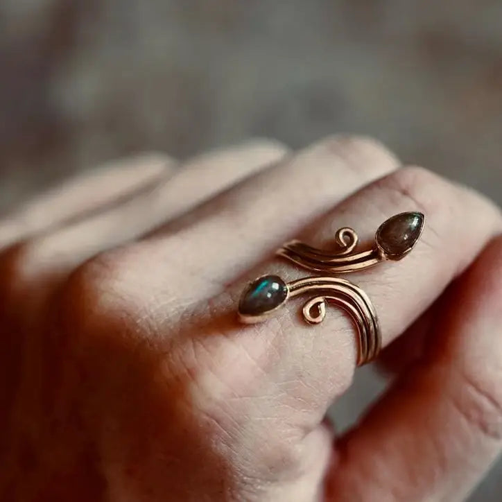 Labradorite Spiral Brass Ring