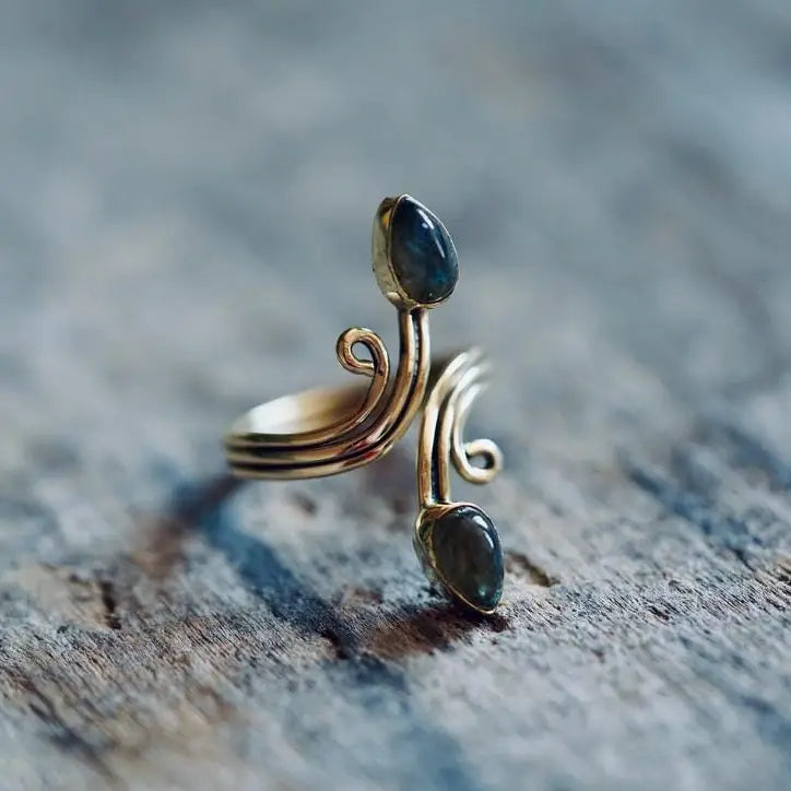Labradorite Spiral Brass Ring