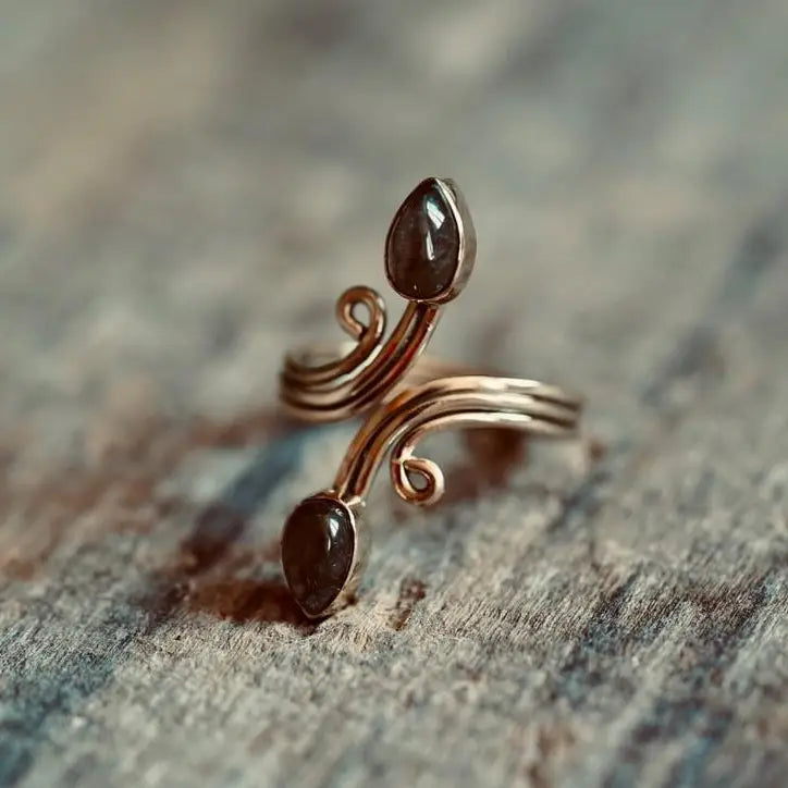 Labradorite Spiral Brass Ring