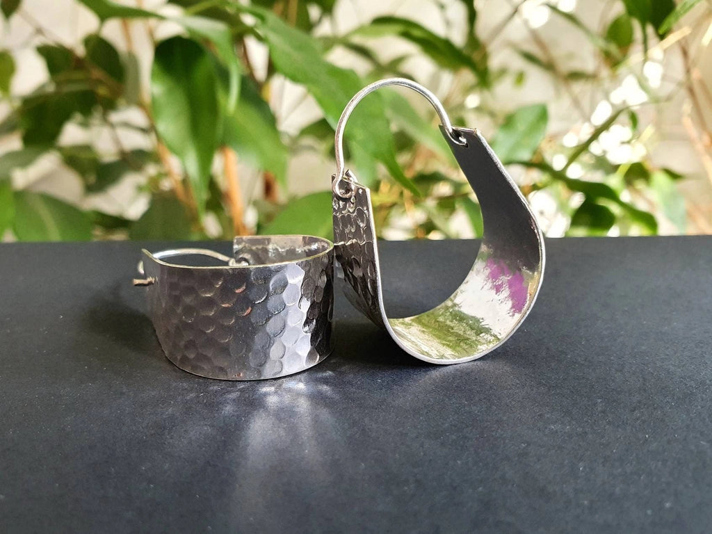 Wide Hammered Silver Hoops