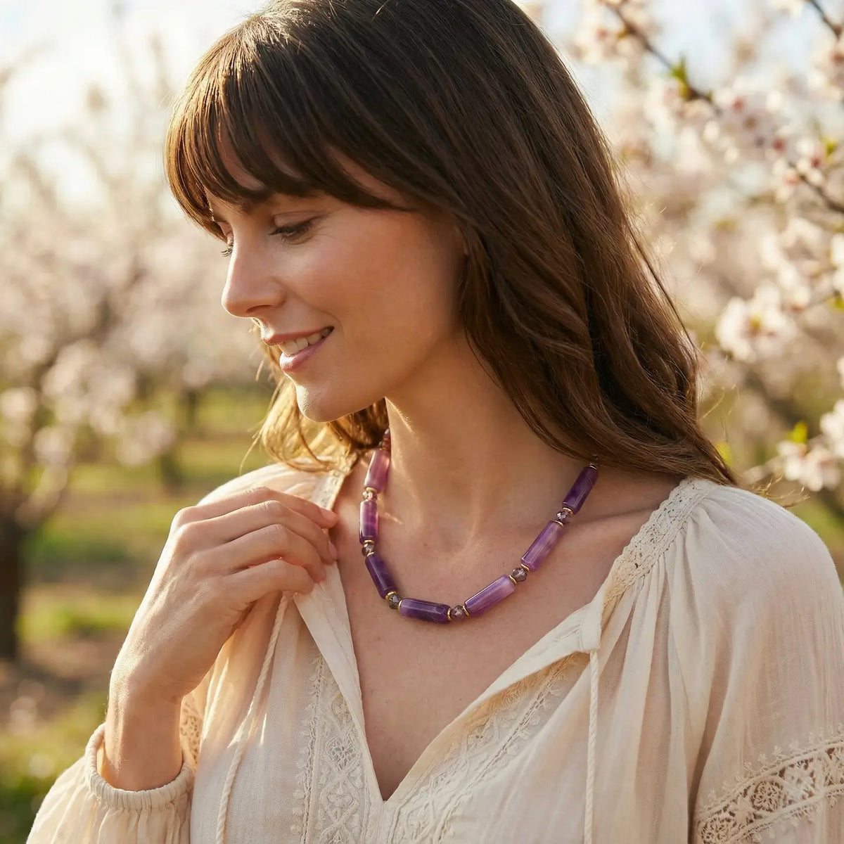 Purple Beaded Statement Necklace