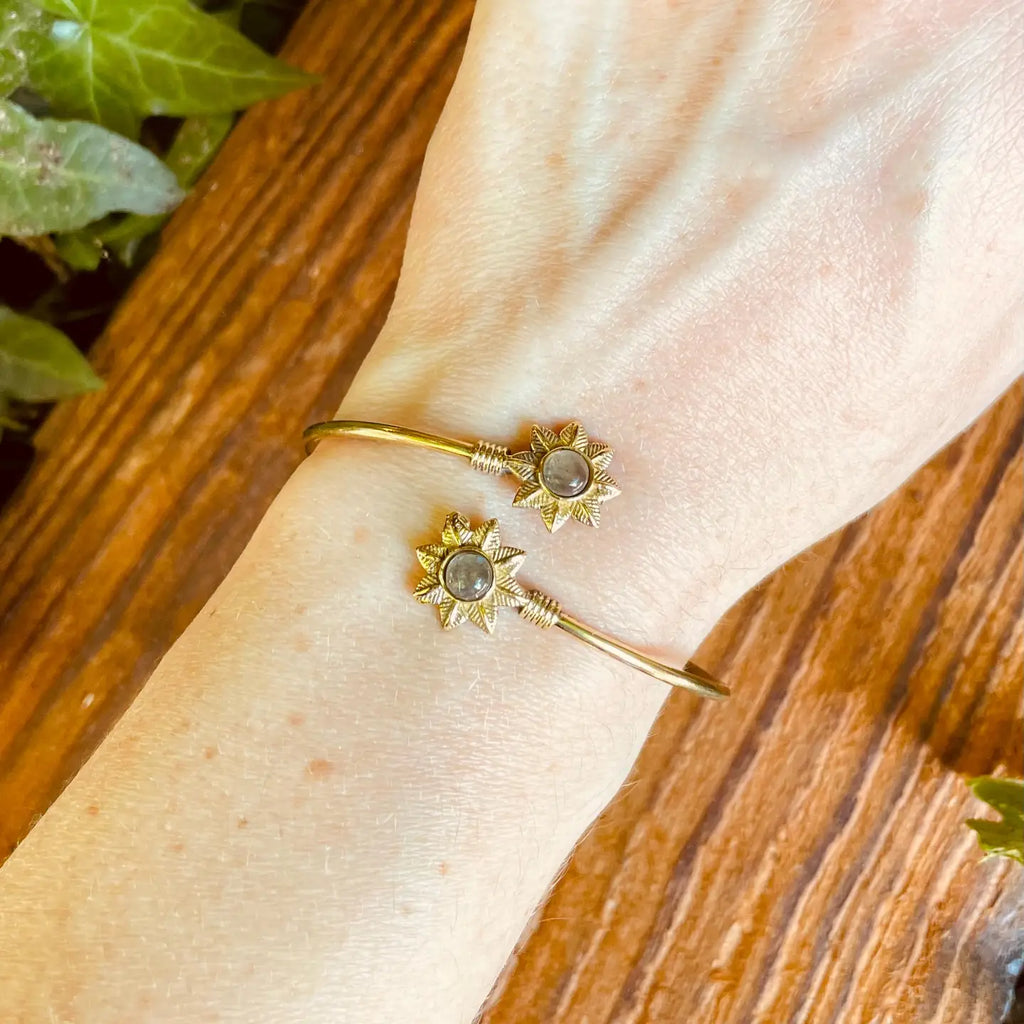 Labradorite Flower Boho Brass Bracelet