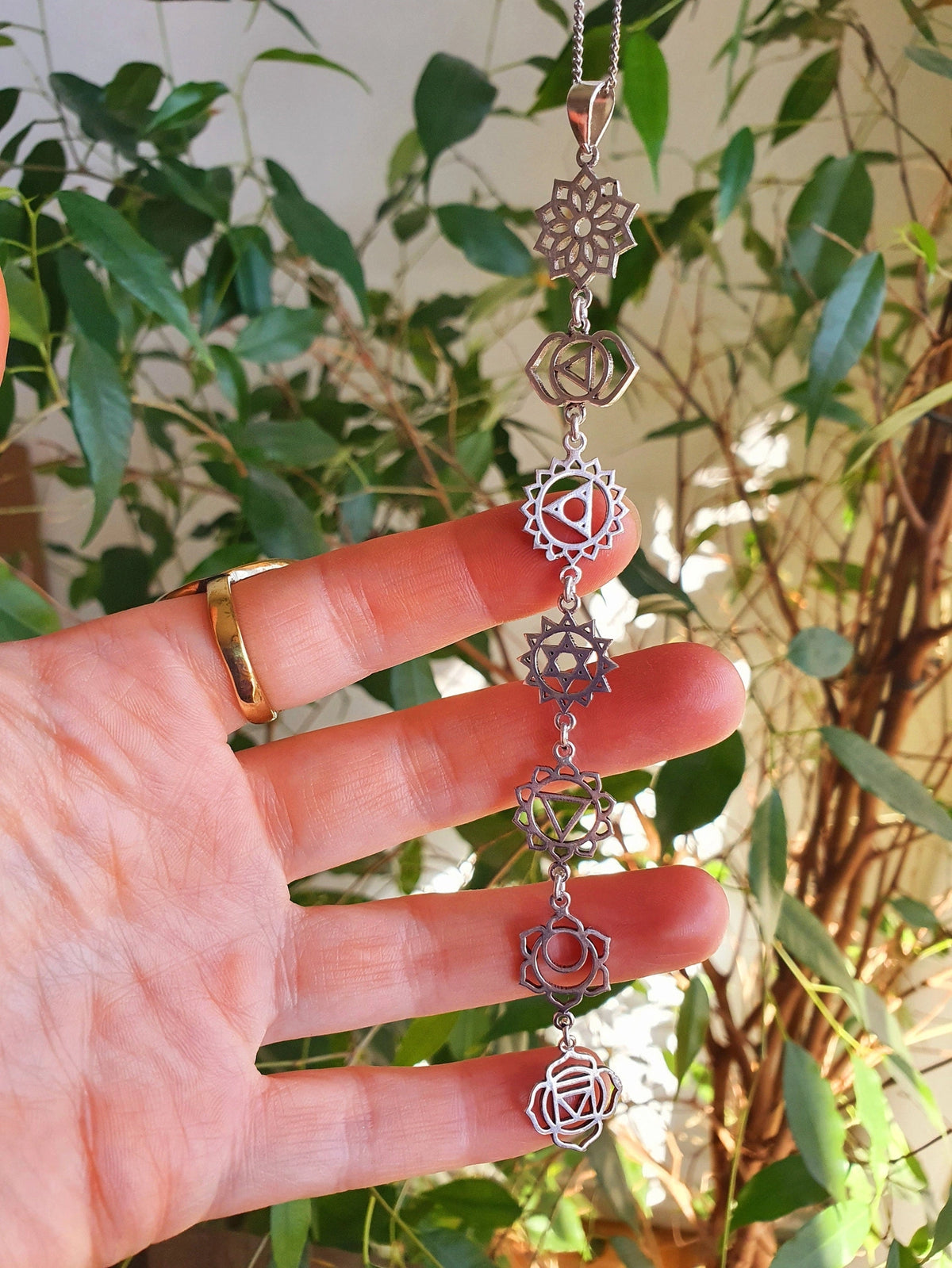 Silver Chakras Necklace with Stainless Steel Chain