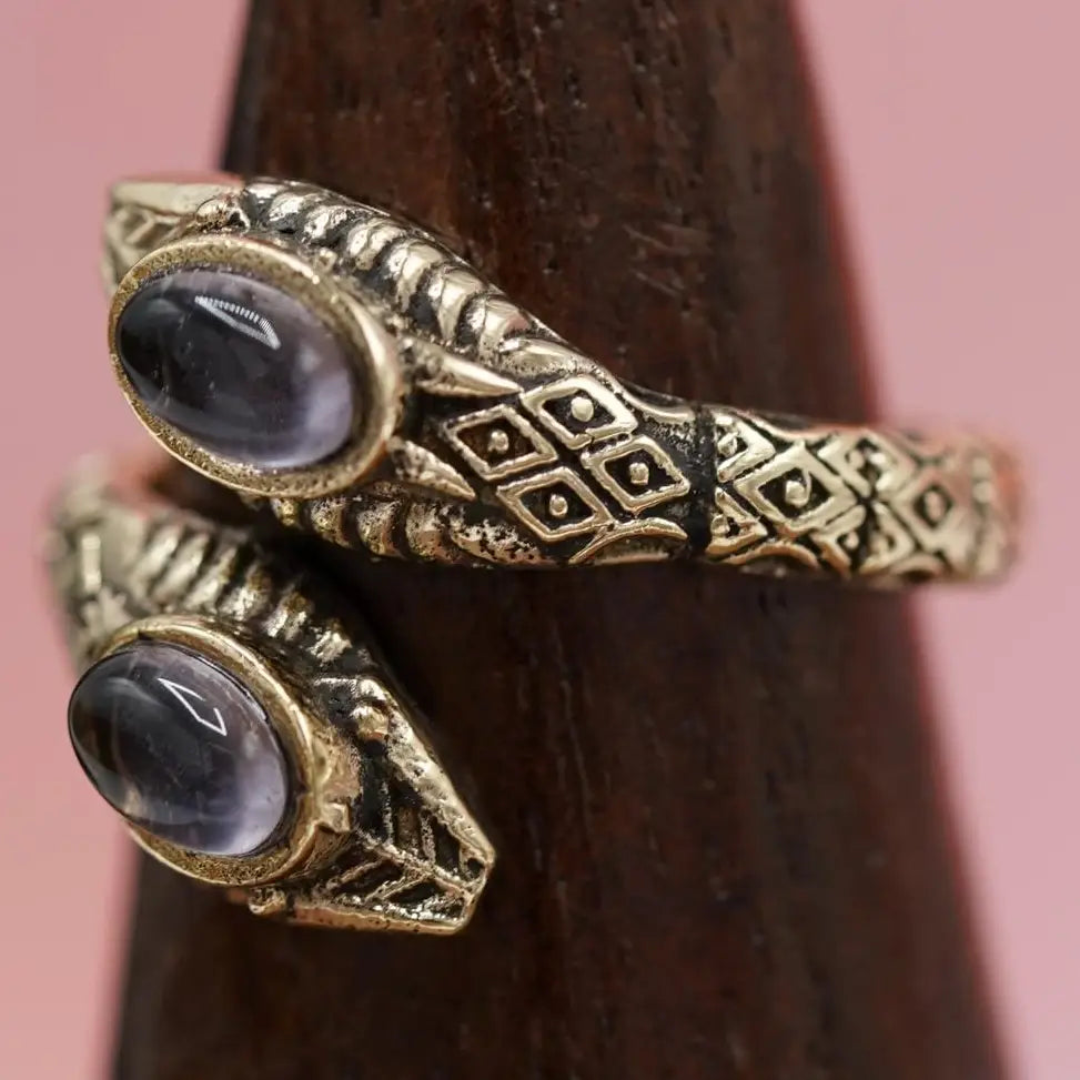 Two Snake Head Brass Ring