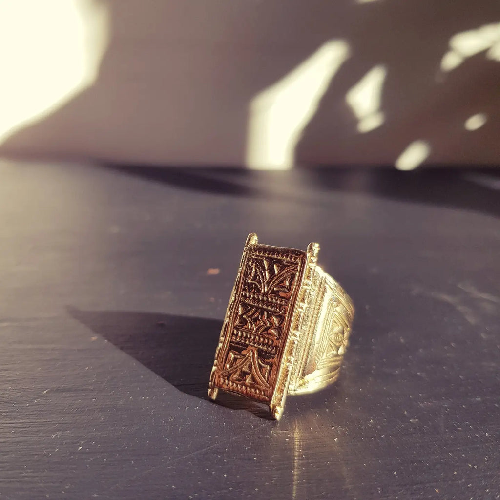 Gold Tuareg Ring / Mens Ring / Signet Brass Jewelery For Men