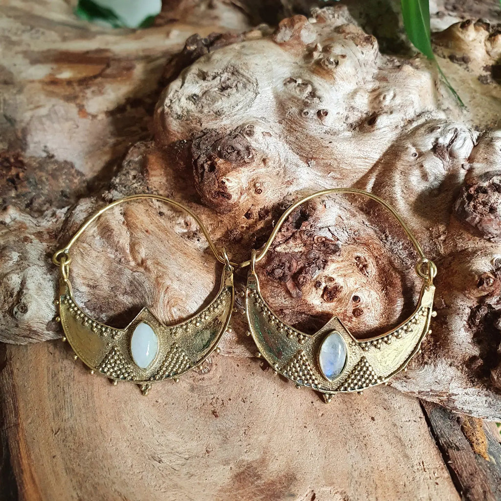 Golden Ethnic Moonstone Earrings