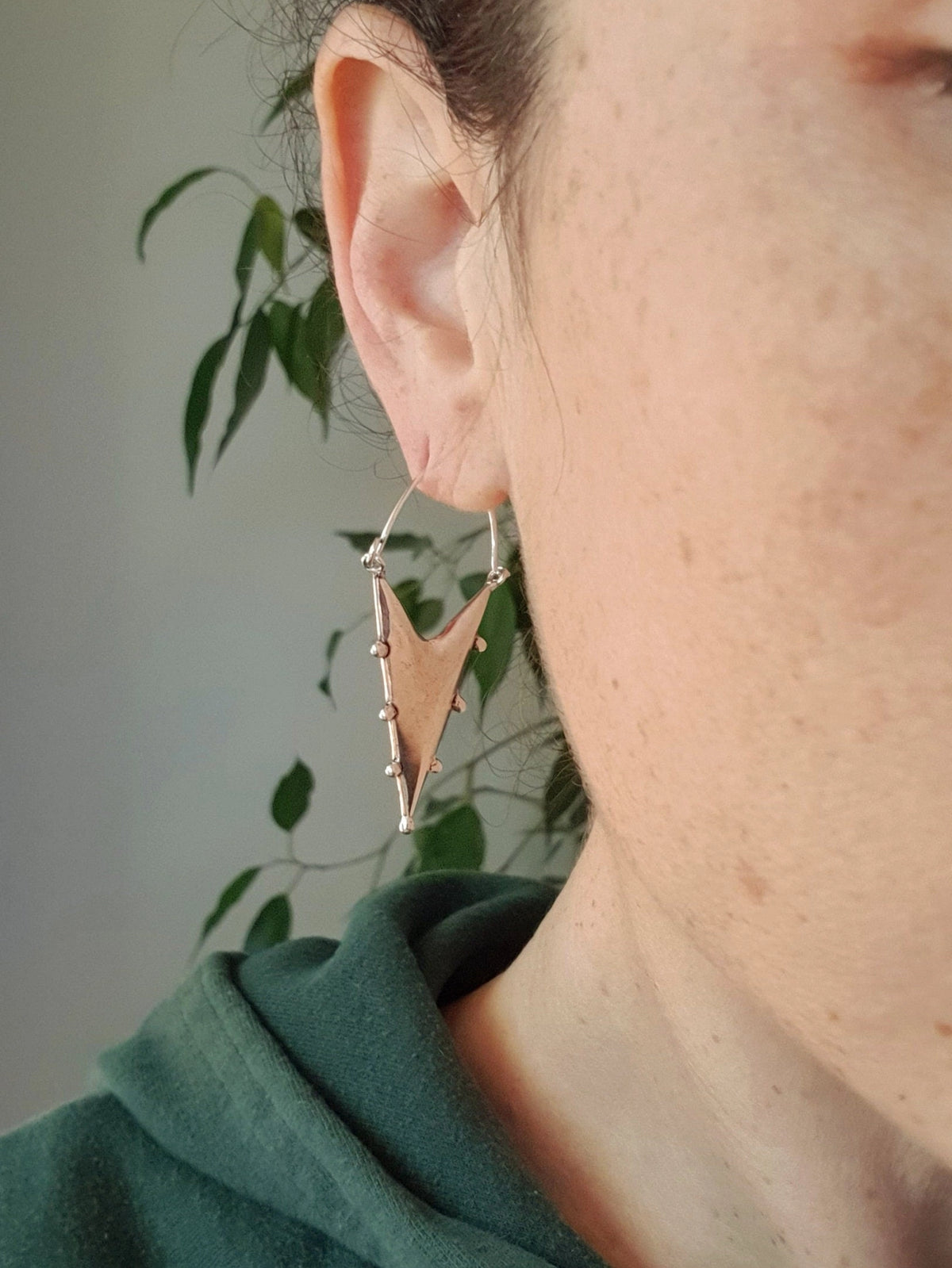 Silver Steampunk Triangle Drop Tribal Brass Earrings
