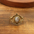 Brass Moonstone Mandala Ring - Vintage Boho Style