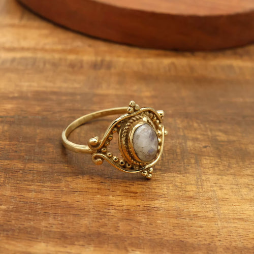 Brass Moonstone Mandala Ring - Vintage Boho Style