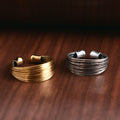 Gold & Silver Wire Cuff Ring | Adjustable Brass Statement Ring, Modern Stackable Jewellery