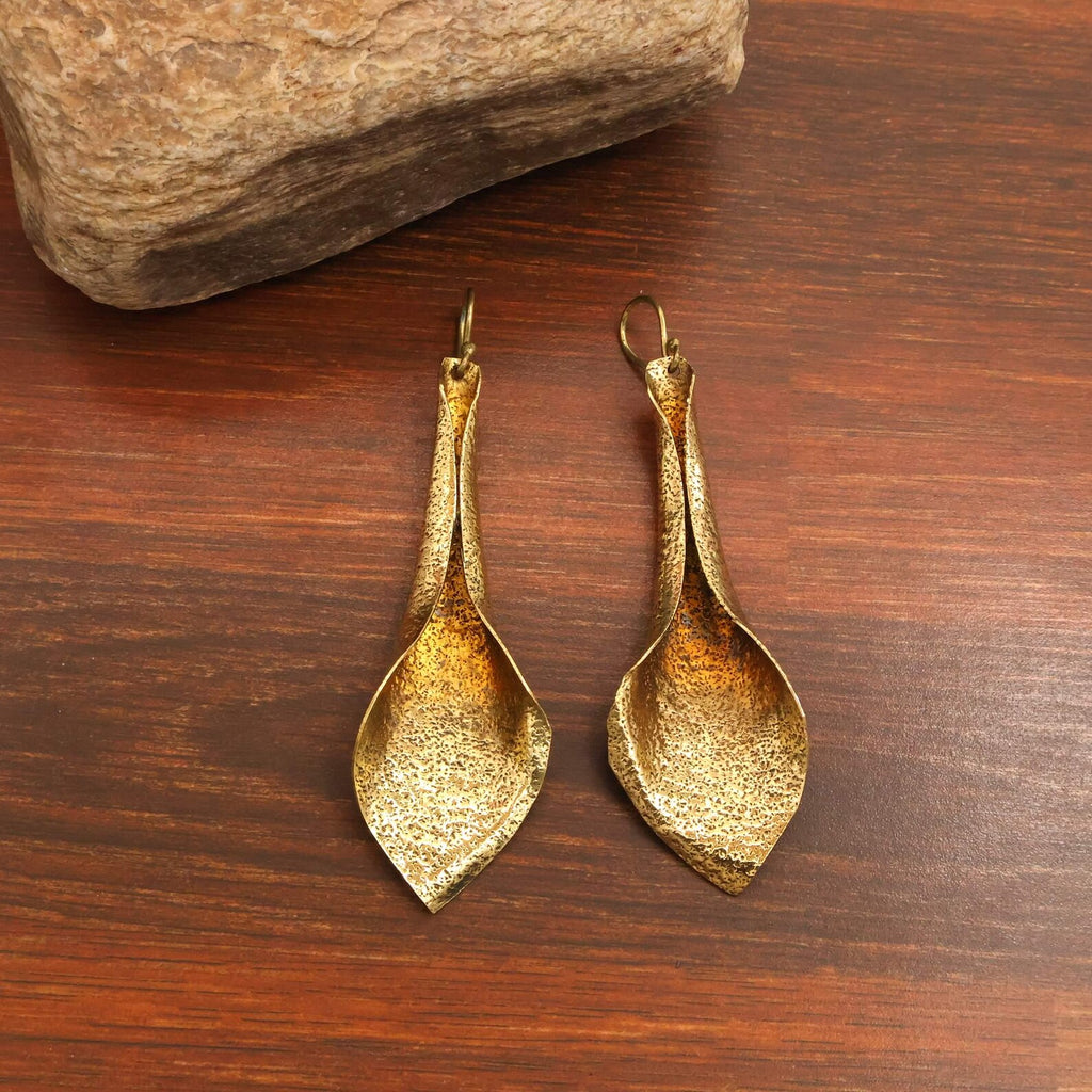 Minimalist Gold Leaf Dangle Earrings