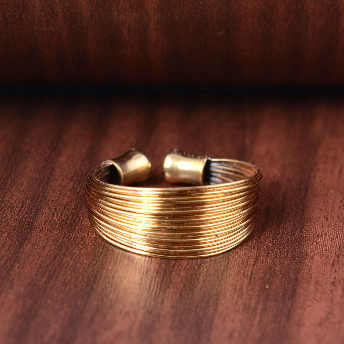 Gold & Silver Wire Cuff Ring | Adjustable Brass Statement Ring, Modern Stackable Jewellery