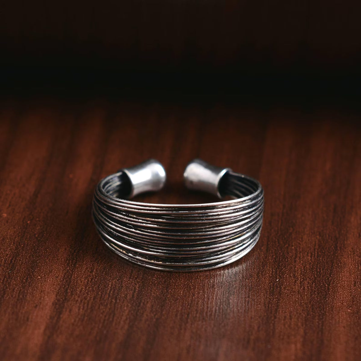 Gold & Silver Wire Cuff Ring | Adjustable Brass Statement Ring, Modern Stackable Jewellery