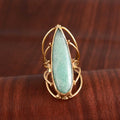 Handmade Larimar Ring Gold Large teardrop Gemstone Brass Jewellery