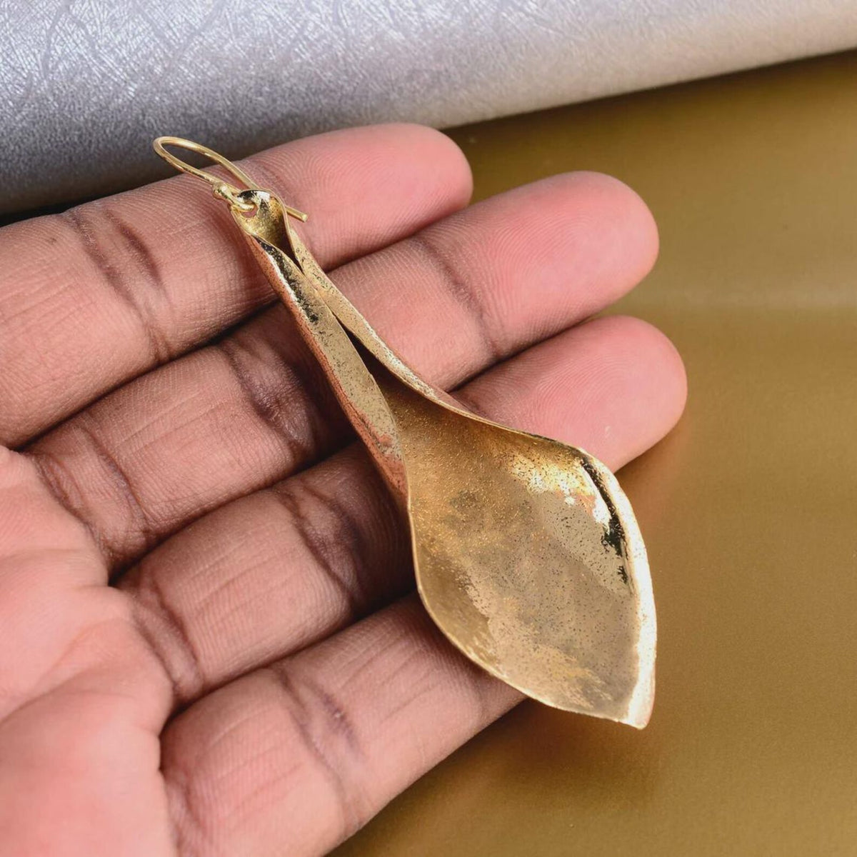 Minimalist Gold Leaf Dangle Earrings
