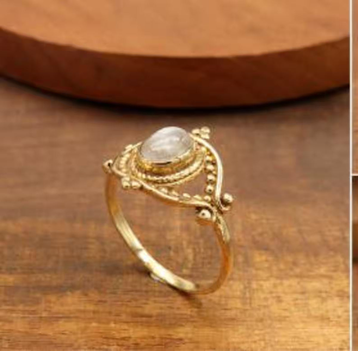 Brass Moonstone Mandala Ring - Vintage Boho Style