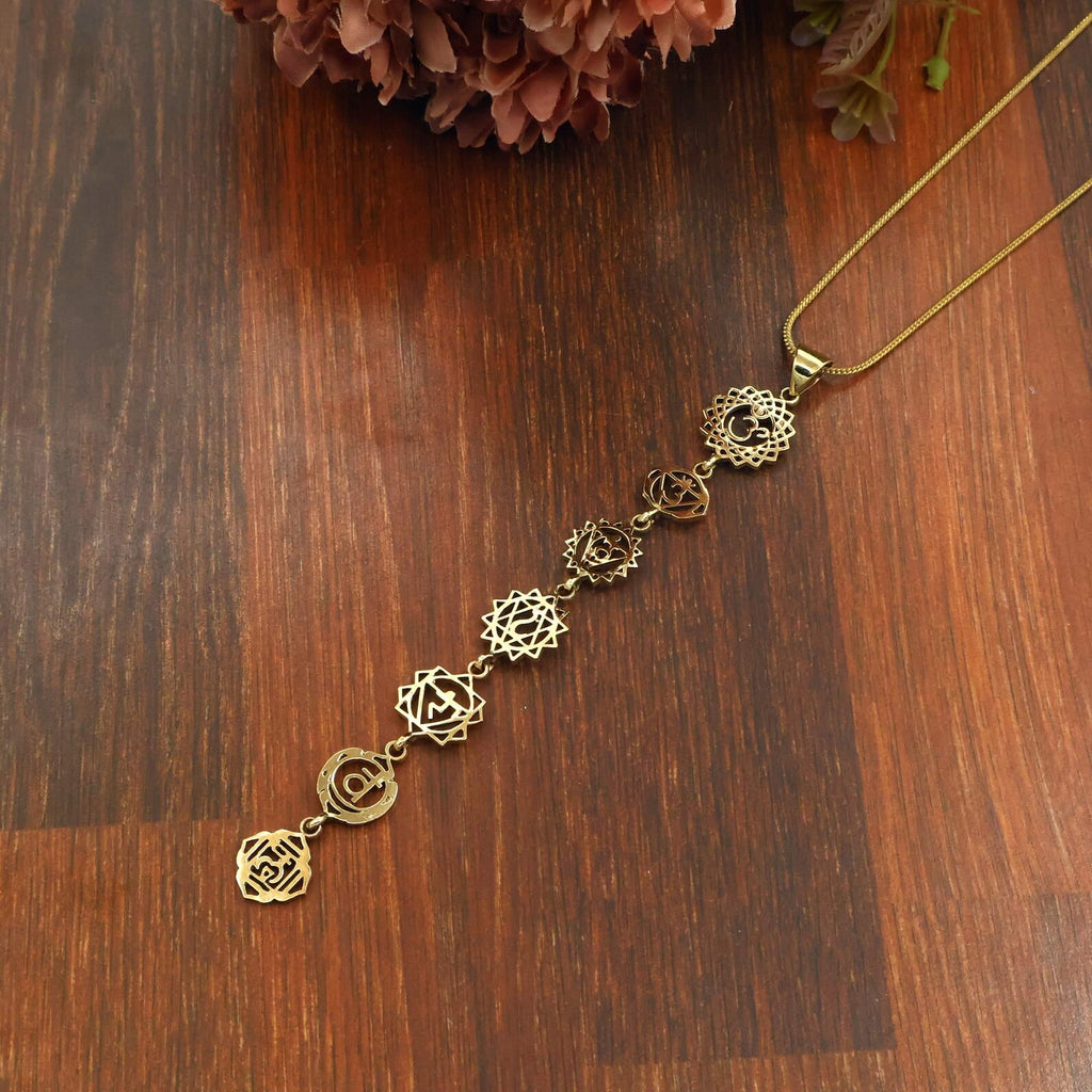 7 Chakra Necklace, Handmade Brass Chakra Pendant