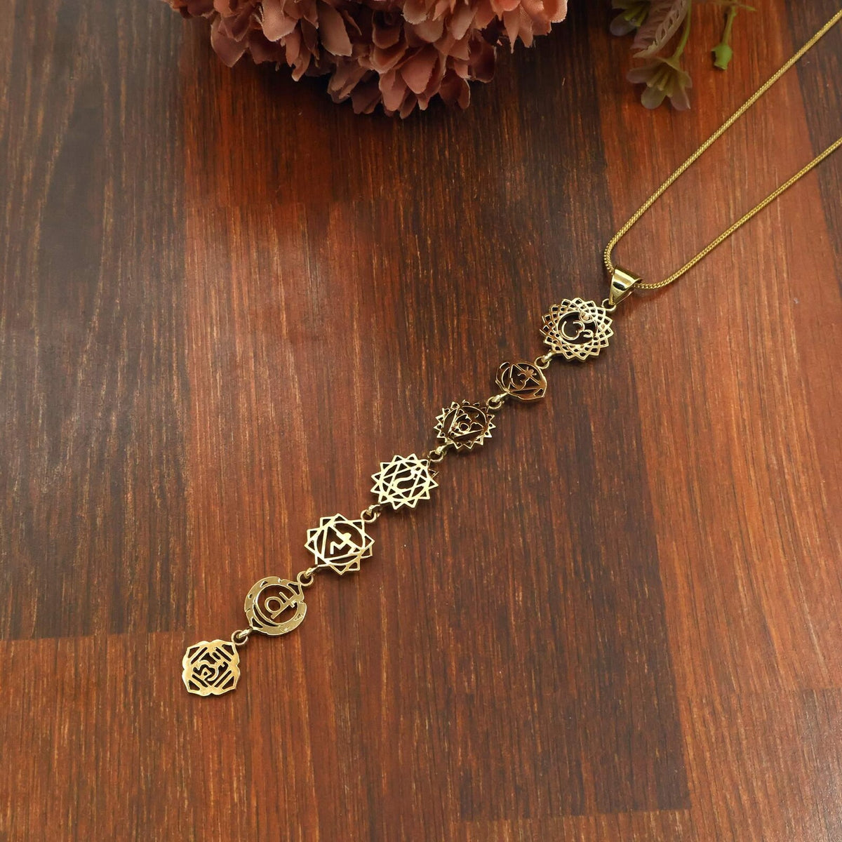 7 Chakra Necklace, Handmade Brass Chakra Pendant