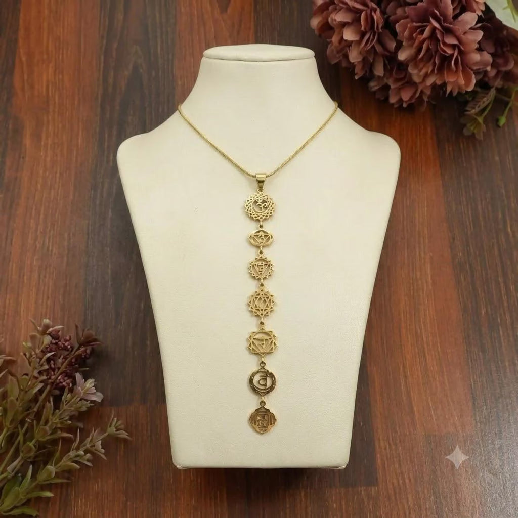 7 Chakra Necklace, Handmade Brass Chakra Pendant