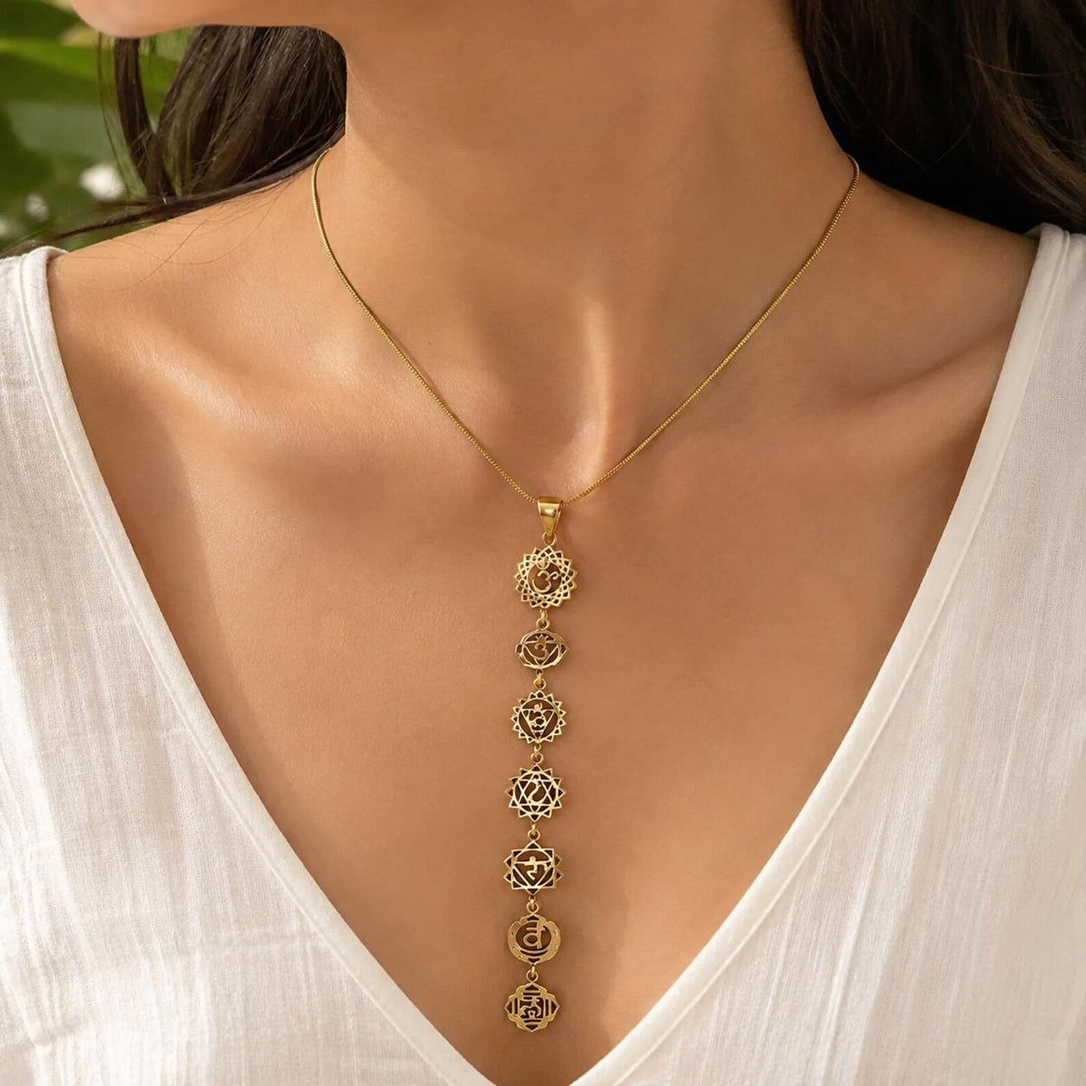7 Chakra Necklace, Handmade Brass Chakra Pendant